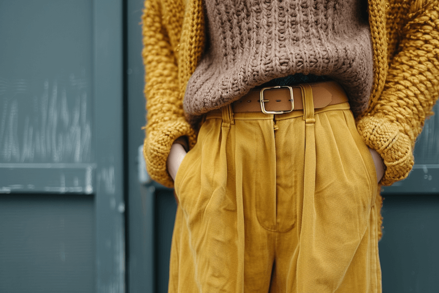 pantalon femme jaune moutarde