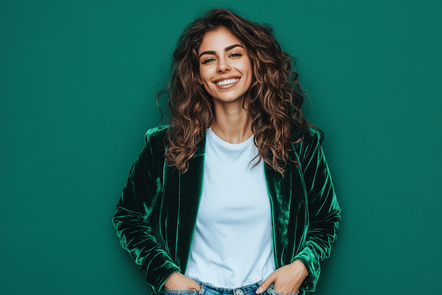 femme tee shirt blanc et veste velour